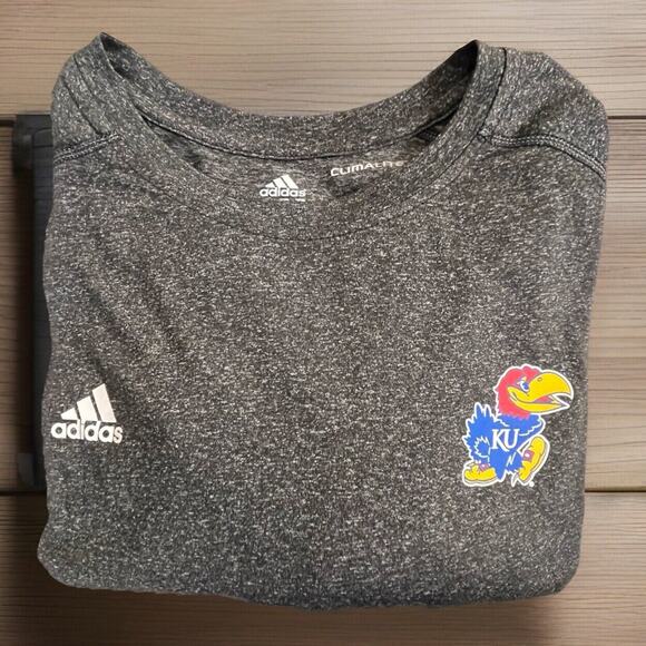 Adidas Shirt Mens XXL NCAA Climalite Cool KU Kansas Long Sleeve Gray Jayhawks - Picture 1 of 6